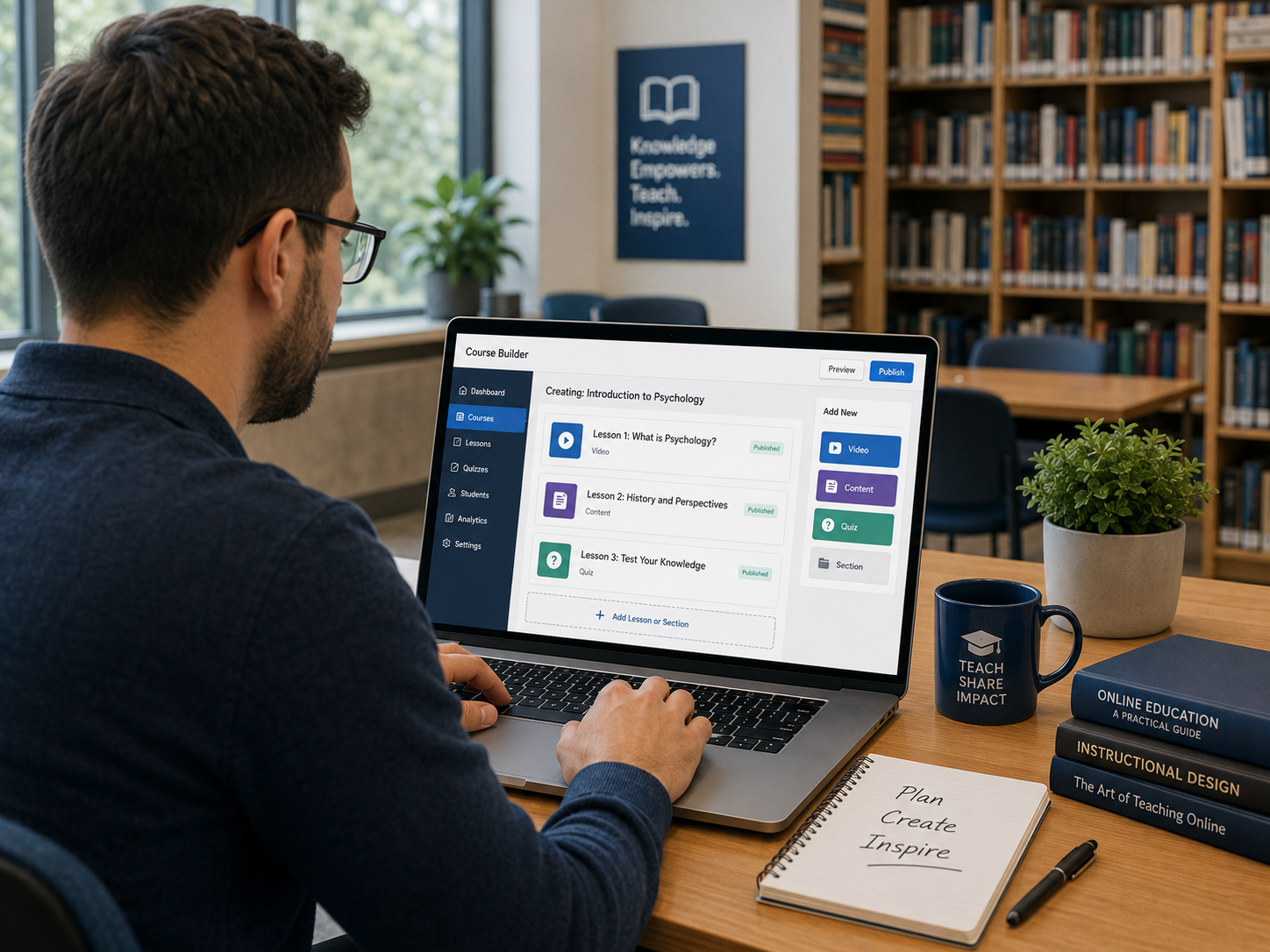 Create courses, publish books, and organise content